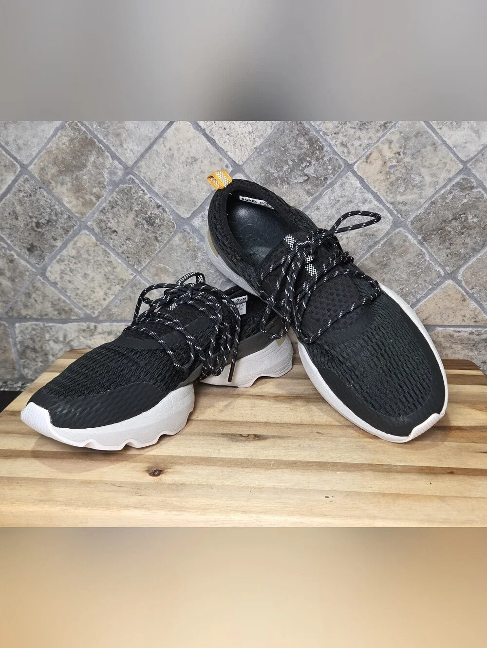 Womans Sorel Kinetic Impact Lace Black Athletic Shoes Sneakers with White Sole